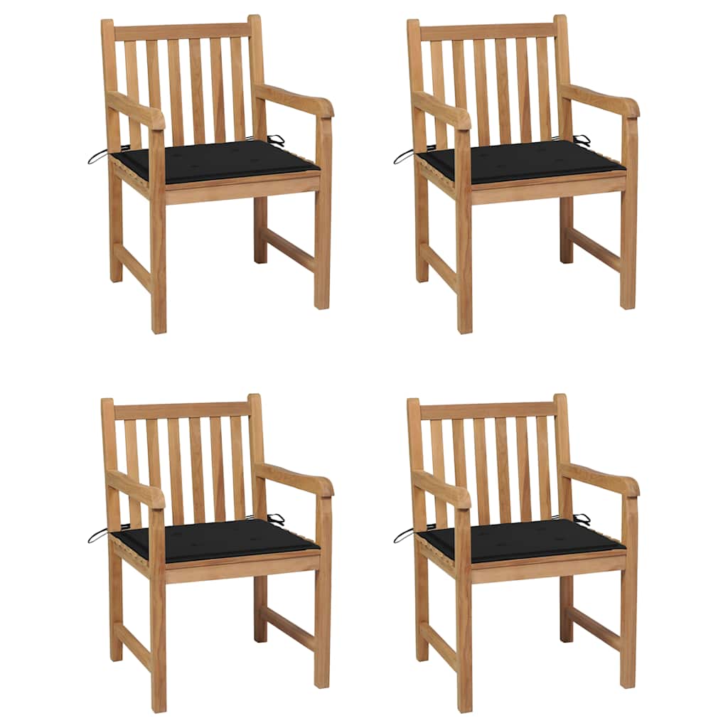 Zahradní Židle 4 Ks Černé Podušky Masivní Teak
