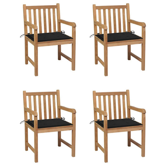 Zahradní Židle 4 Ks Černé Podušky Masivní Teak