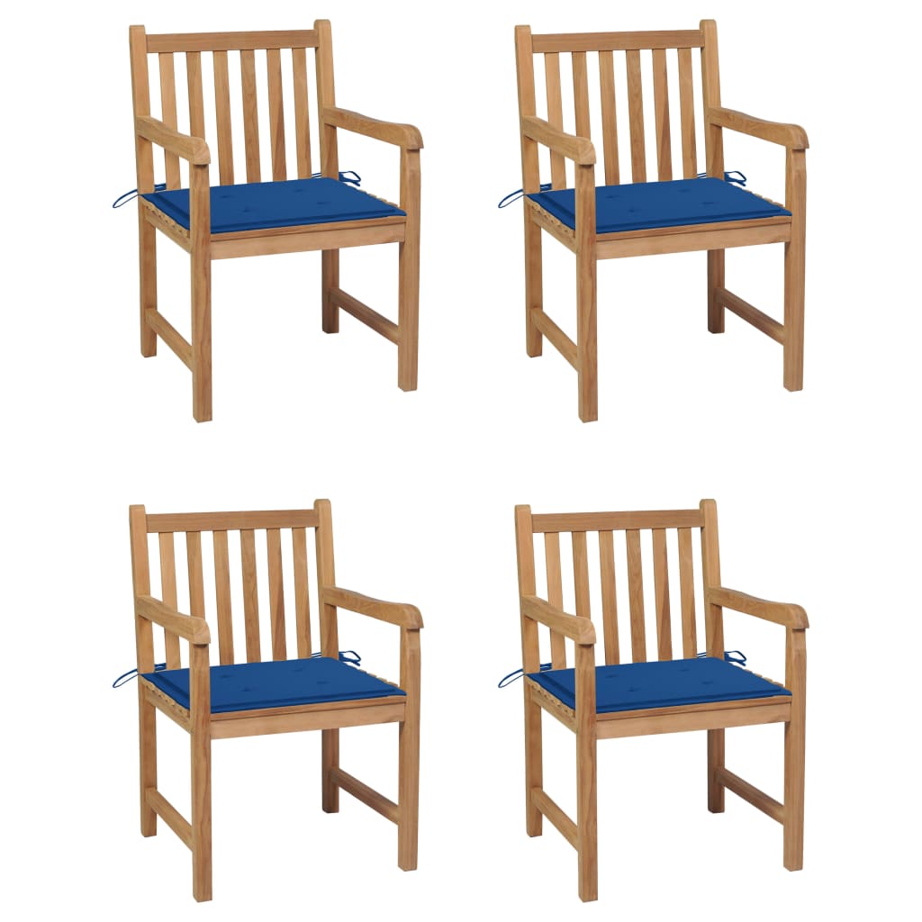 Zahradní Židle 4 Ks Královsky Modré Podušky Masivní Teak