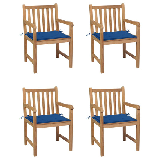 Zahradní Židle 4 Ks Královsky Modré Podušky Masivní Teak