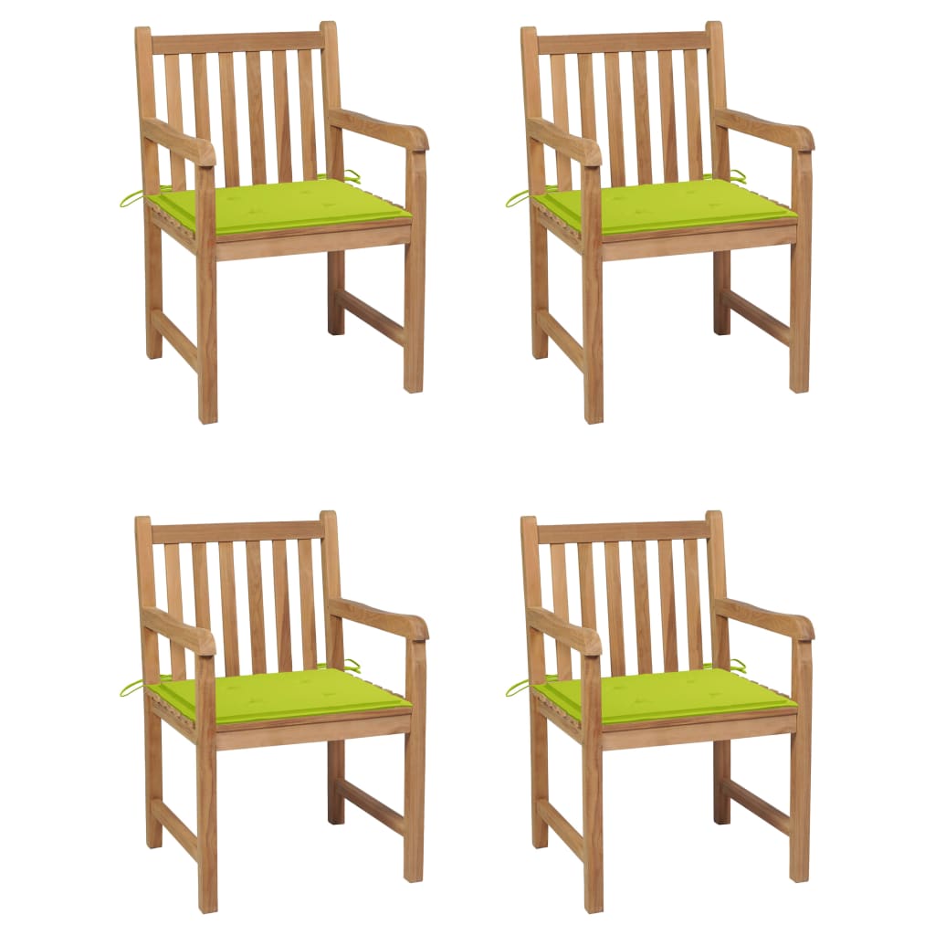 Zahradní Židle 4 Ks Jasně Zelené Podušky Masivní Teak