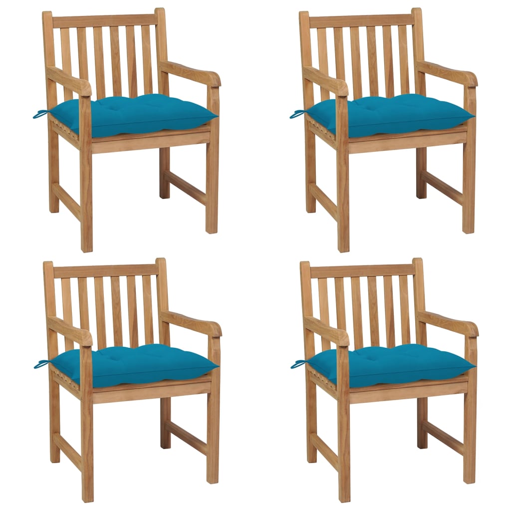 Zahradní Židle 4 Ks Světle Modré Podušky Masivní Teak