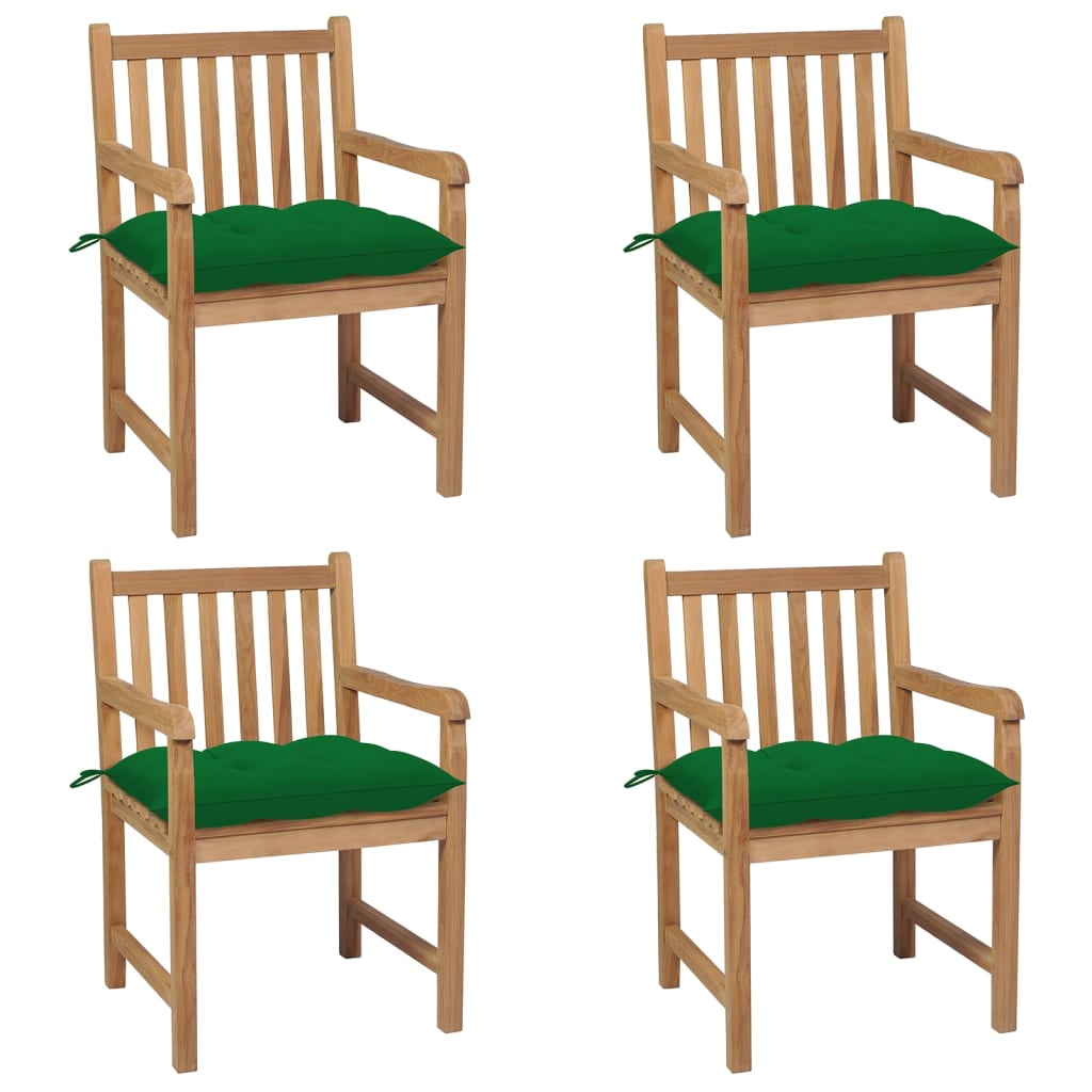 Zahradní Židle 4 Ks Zelené Podušky Masivní Teak