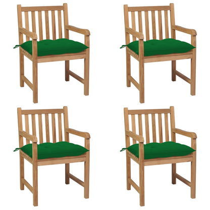 Zahradní Židle 4 Ks Zelené Podušky Masivní Teak
