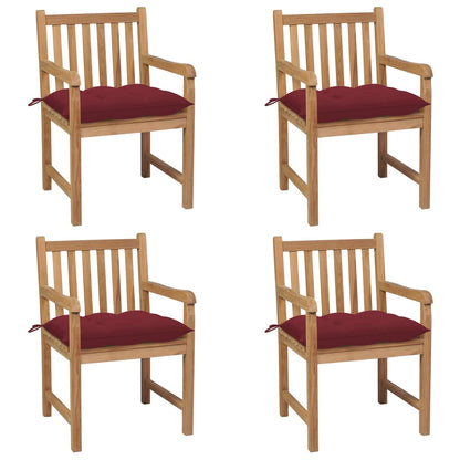Zahradní Židle 4 Ks Vínové Podušky Masivní Teak