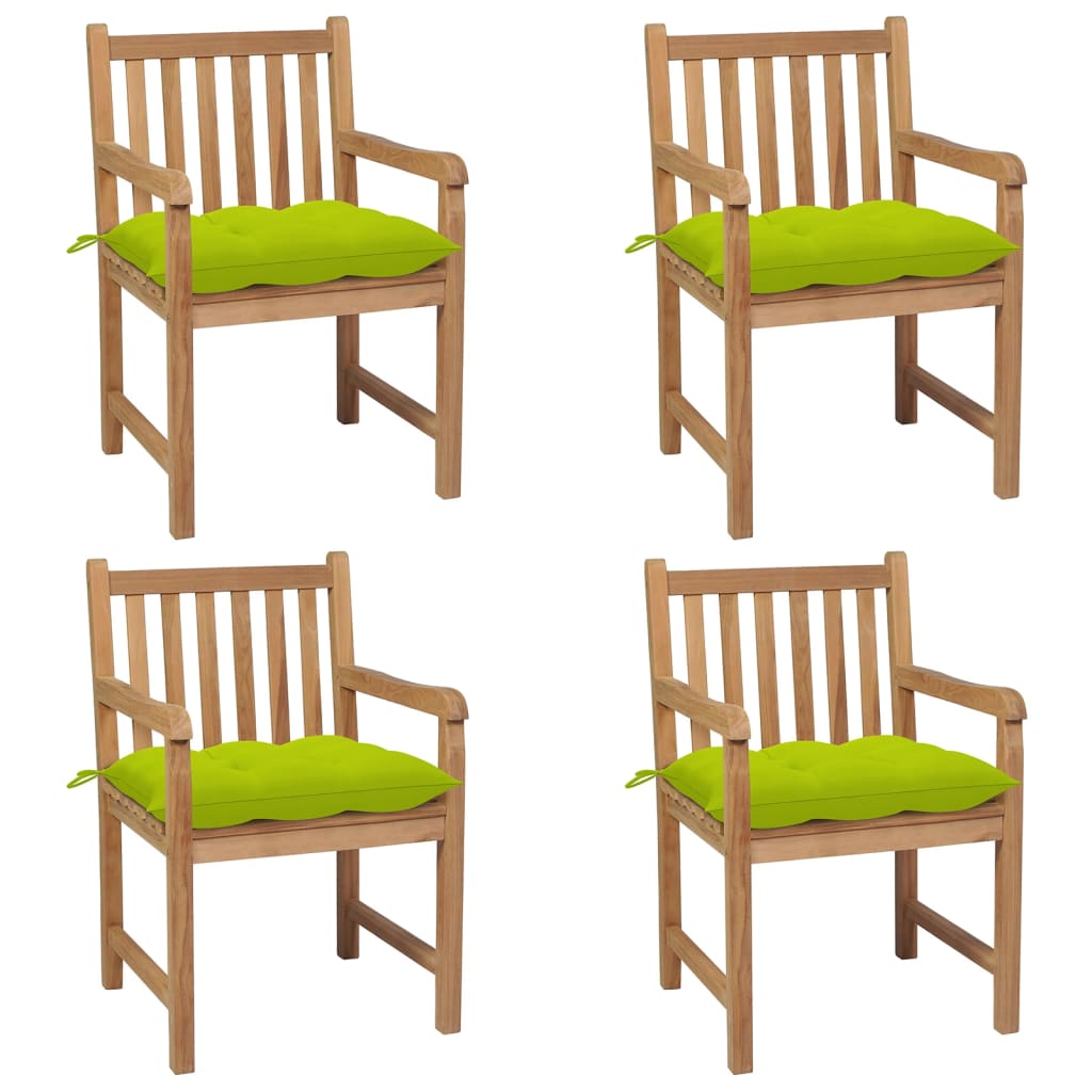 Zahradní Židle 4 Ks Jasně Zelené Podušky Masivní Teak
