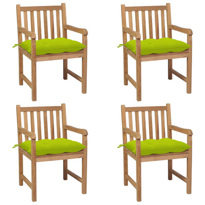 Zahradní Židle 4 Ks Jasně Zelené Podušky Masivní Teak