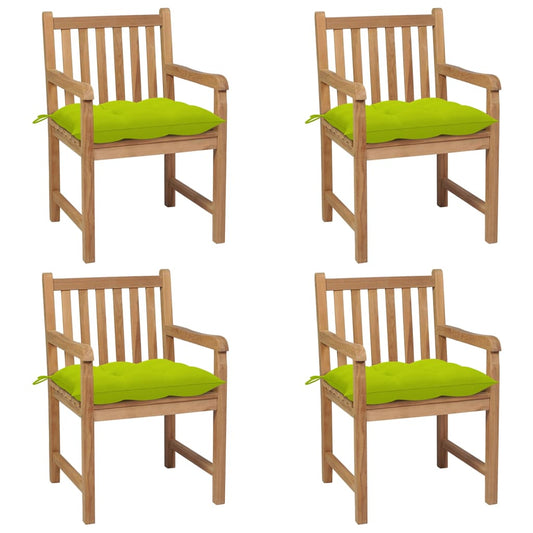Zahradní Židle 4 Ks Jasně Zelené Podušky Masivní Teak