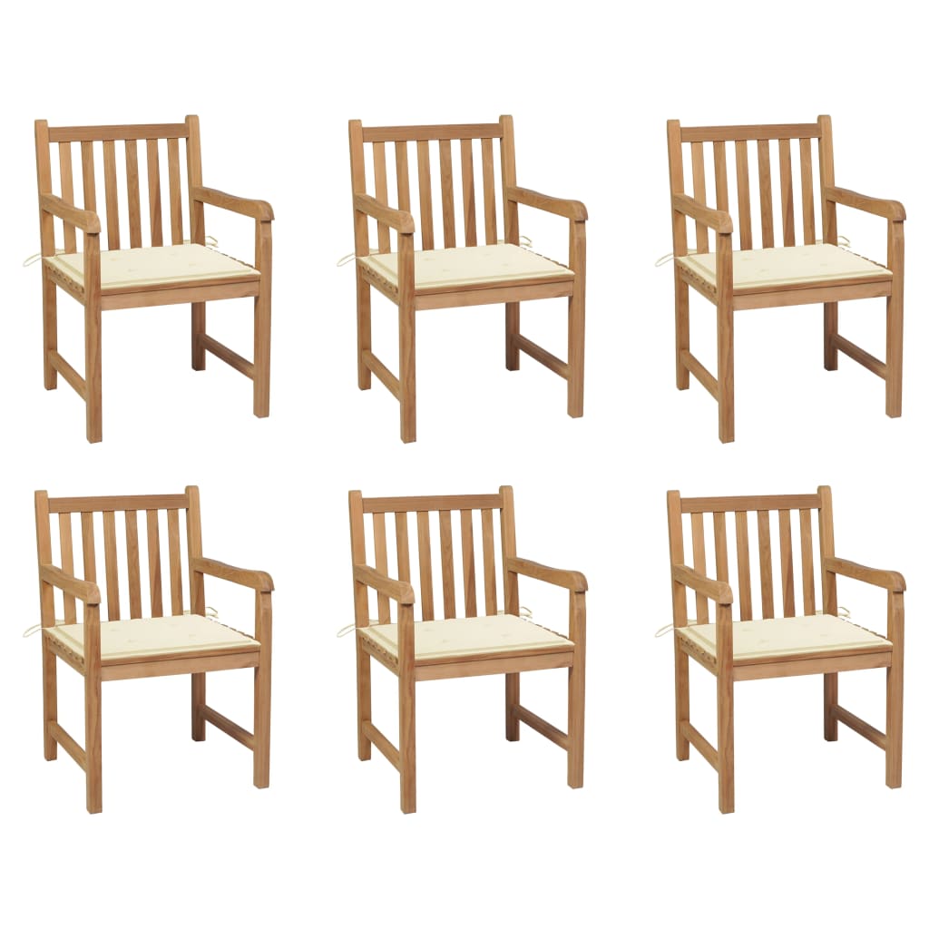Zahradní Židle 6 Ks Krémové Podušky Masivní Teak