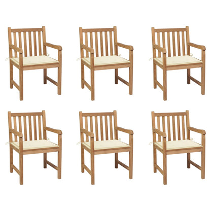 Zahradní Židle 6 Ks Krémové Podušky Masivní Teak