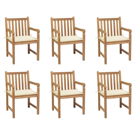 Zahradní Židle 6 Ks Krémové Podušky Masivní Teak