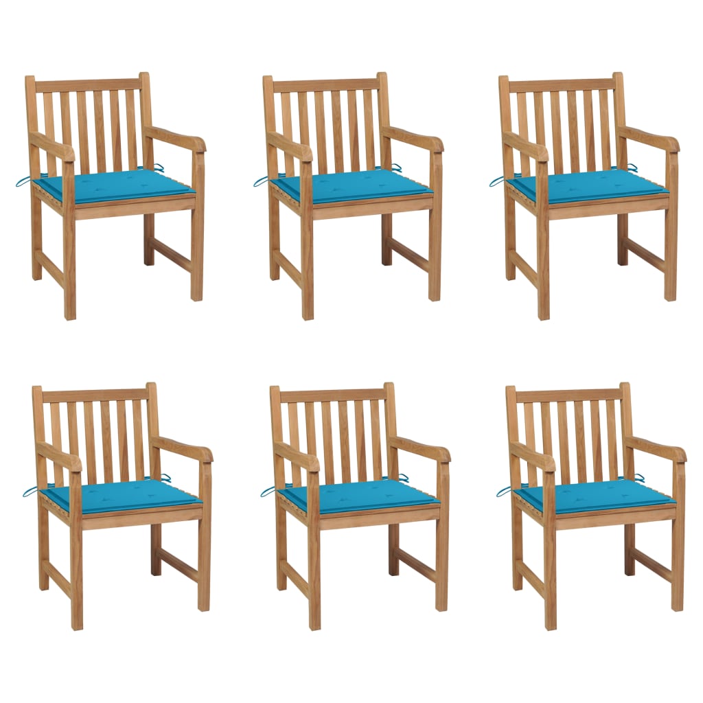 Zahradní Židle 6 Ks Modré Podušky Masivní Teak