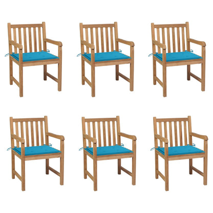 Zahradní Židle 6 Ks Modré Podušky Masivní Teak