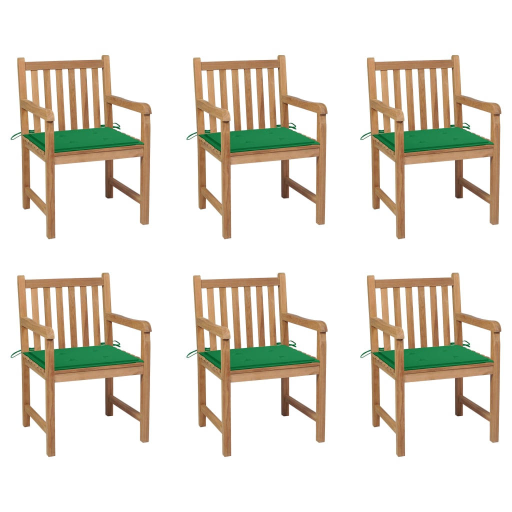 Zahradní Židle 6 Ks Zelené Podušky Masivní Teak