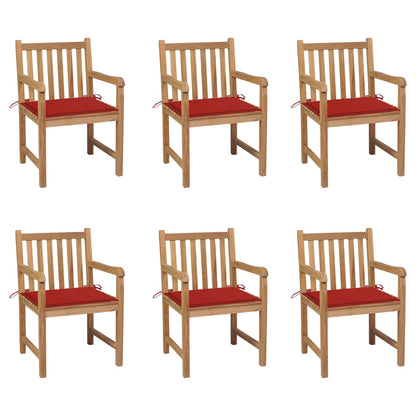 Zahradní Židle 6 Ks Červené Podušky Masivní Teak