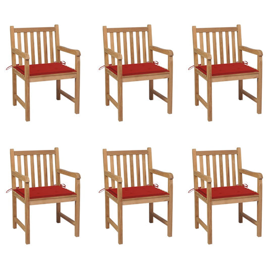 Zahradní Židle 6 Ks Červené Podušky Masivní Teak