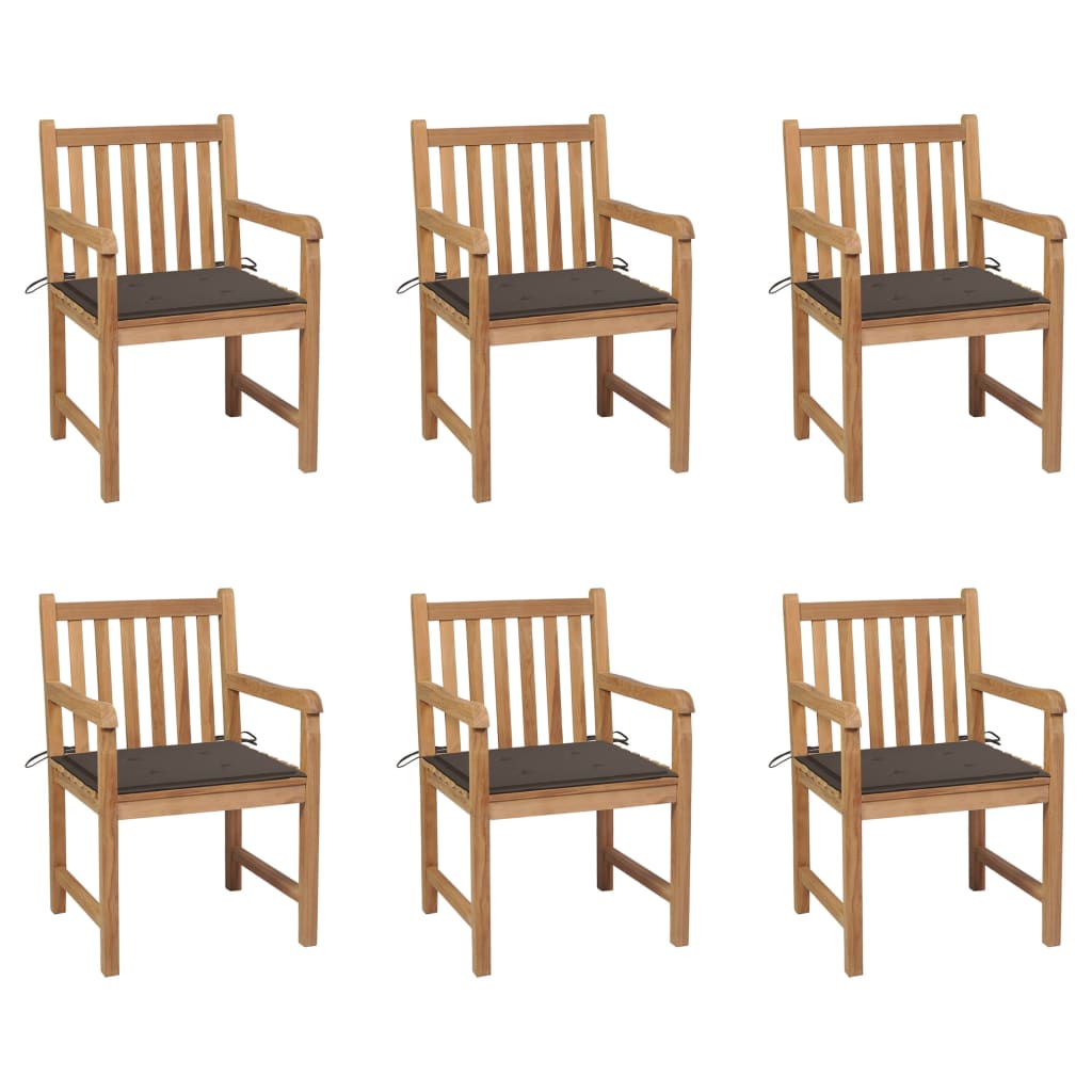 Zahradní Židle 6 Ks Taupe Podušky Masivní Teak