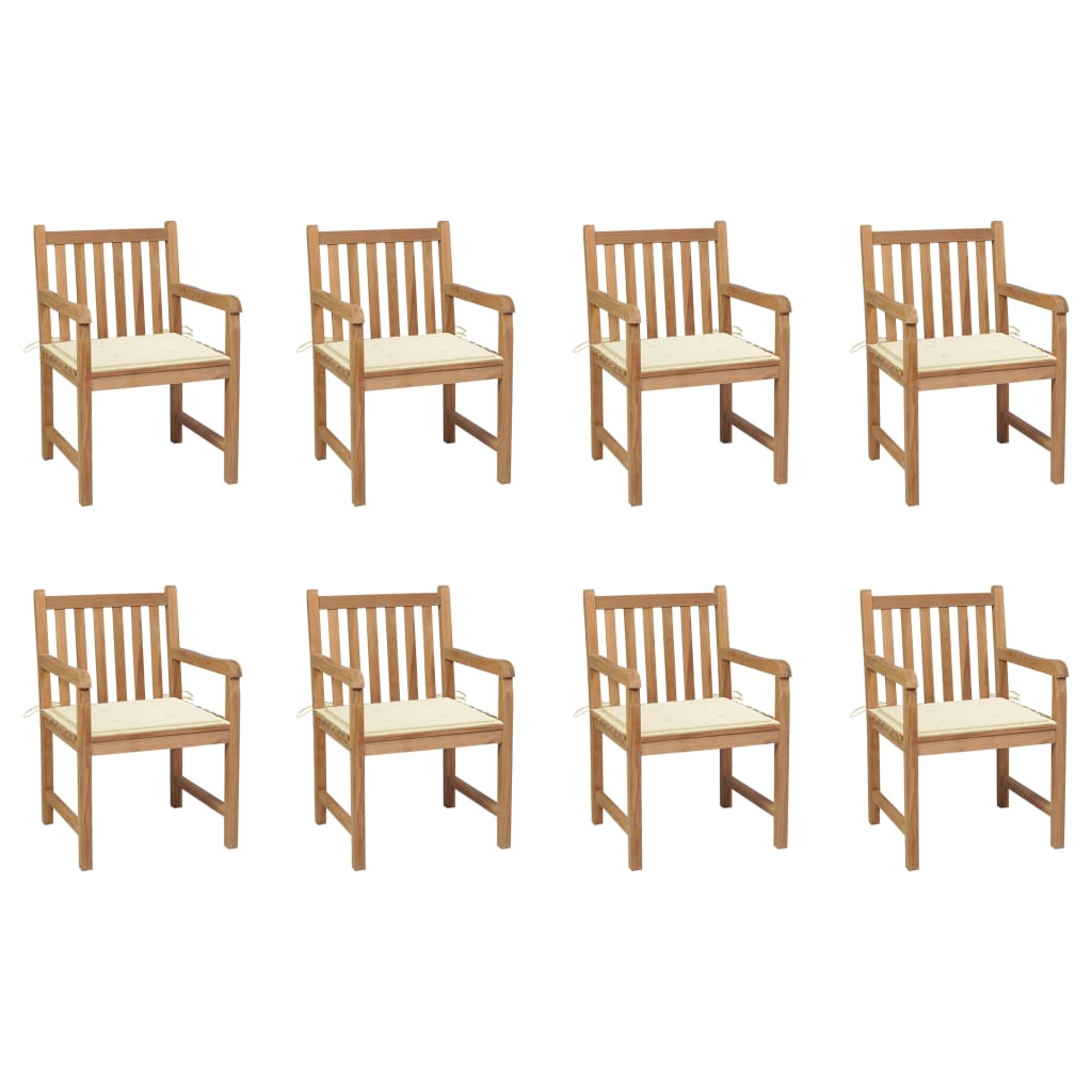Zahradní Židle 8 Ks Krémové Podušky Masivní Teak