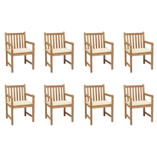 Zahradní Židle 8 Ks Krémové Podušky Masivní Teak