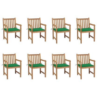 Zahradní Židle 8 Ks Zelené Podušky Masivní Teak