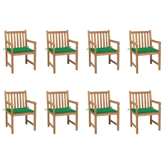 Zahradní Židle 8 Ks Zelené Podušky Masivní Teak