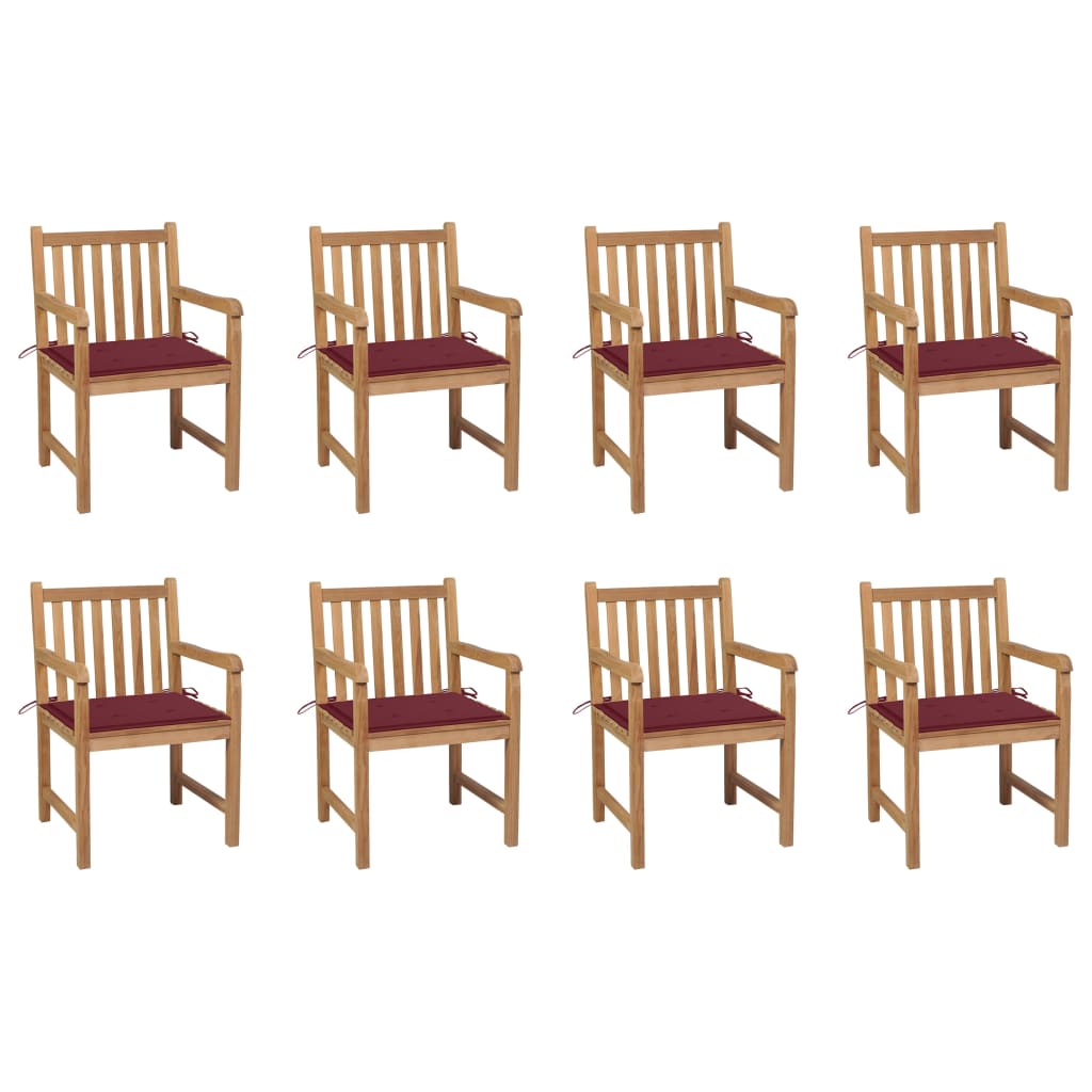 Zahradní Židle 8 Ks Vínové Podušky Masivní Teak