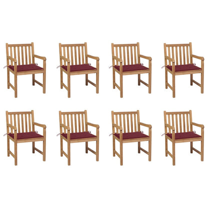 Zahradní Židle 8 Ks Vínové Podušky Masivní Teak