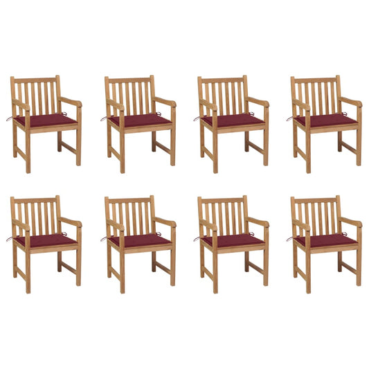 Zahradní Židle 8 Ks Vínové Podušky Masivní Teak