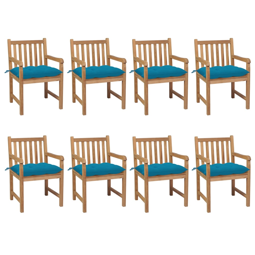 Zahradní Židle 8 Ks Světle Modré Podušky Masivní Teak