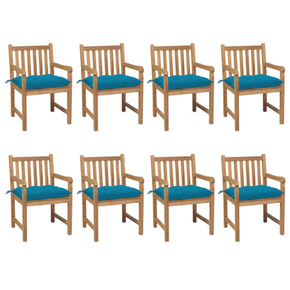 Zahradní Židle 8 Ks Světle Modré Podušky Masivní Teak
