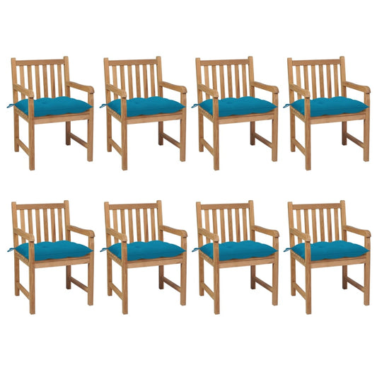 Zahradní Židle 8 Ks Světle Modré Podušky Masivní Teak