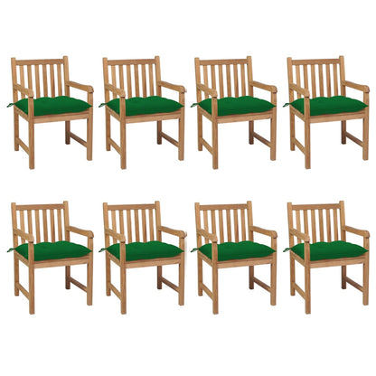 Zahradní Židle 8 Ks Se Zelenými Poduškami Masivní Teak