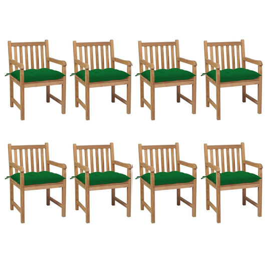 Zahradní Židle 8 Ks Se Zelenými Poduškami Masivní Teak