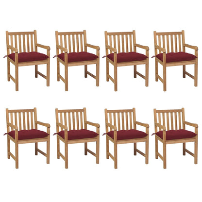 Zahradní Židle 8 Ks S Vínovými Poduškami Masivní Teak