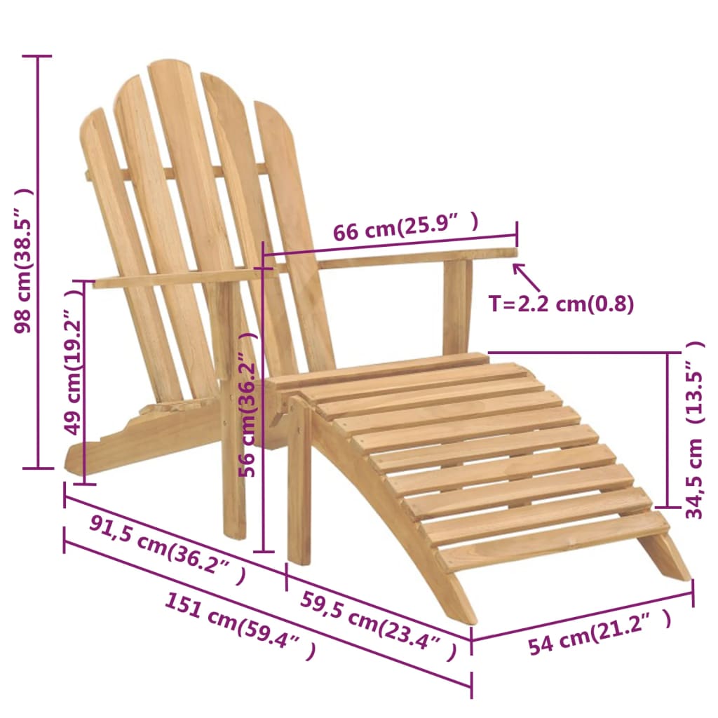 Zahradní Židle Adirondack S Podnožkami 2 Ks Masivní Teak