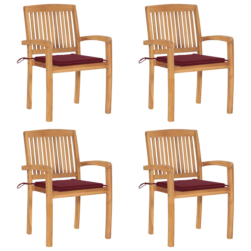 Stohovatelné Zahradní Židle S Poduškami 4 Ks Masivní Teak