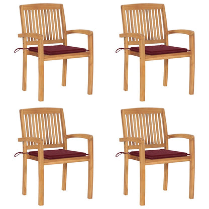 Stohovatelné Zahradní Židle S Poduškami 4 Ks Masivní Teak