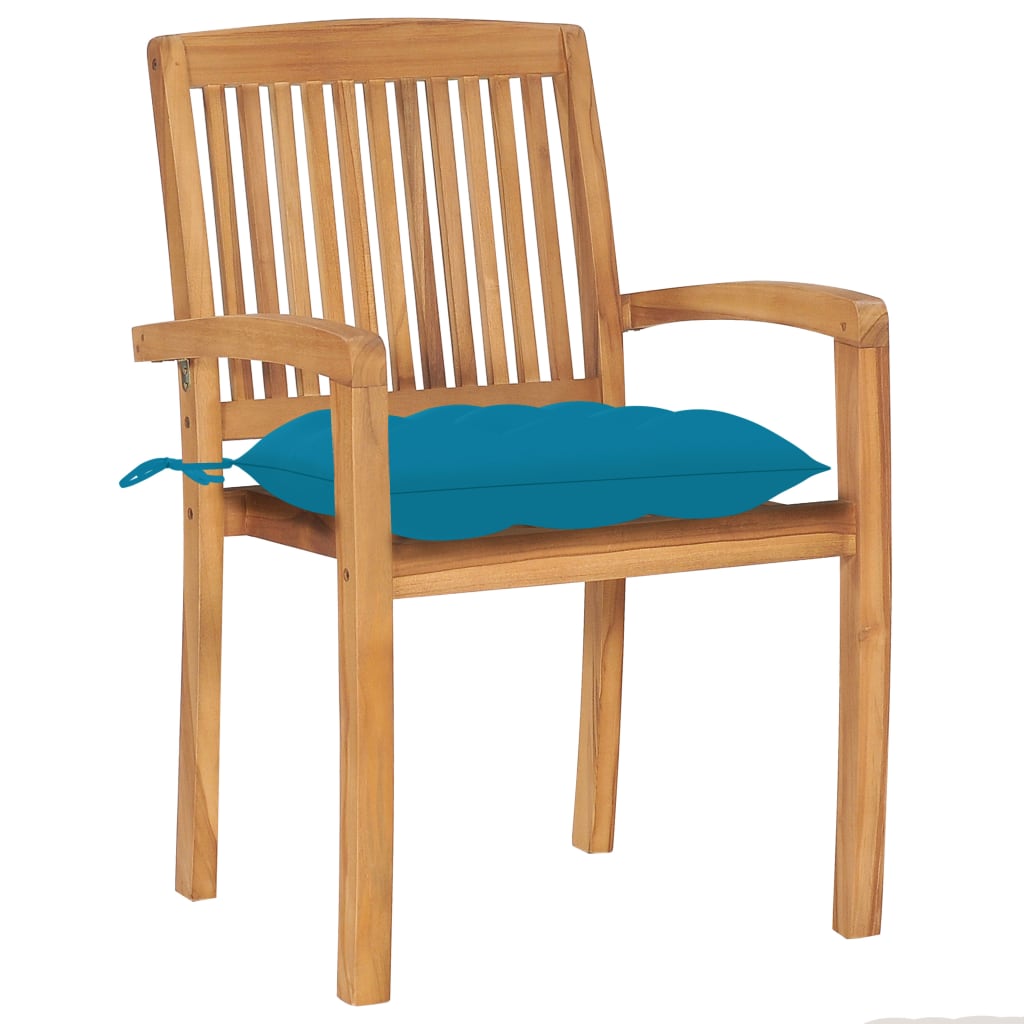 Stohovací Zahradní Židle S Poduškami 4 Ks Masivní Teak Světle Modrá