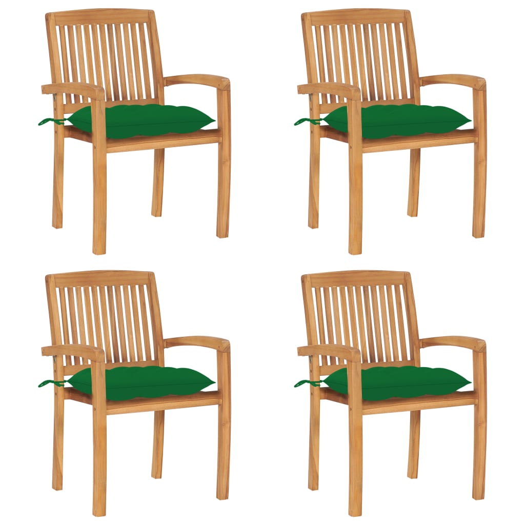 Stohovatelné Zahradní Židle S Poduškami 4 Ks Masivní Teak