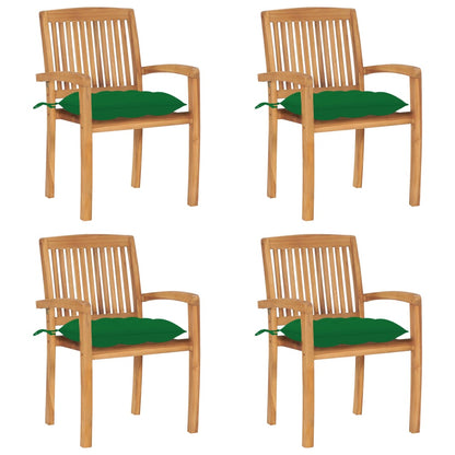 Stohovatelné Zahradní Židle S Poduškami 4 Ks Masivní Teak