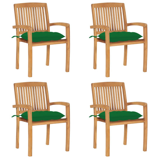 Stohovatelné Zahradní Židle S Poduškami 4 Ks Masivní Teak