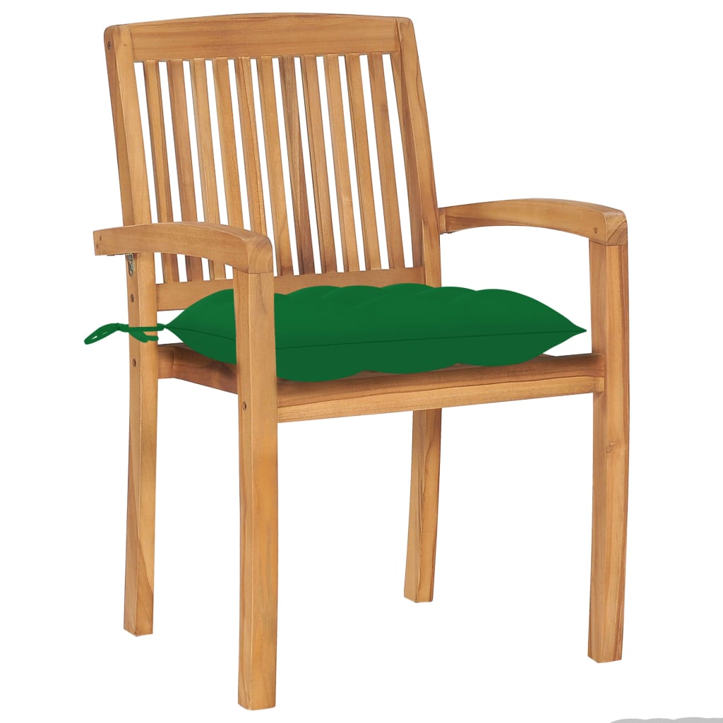 Stohovatelné Zahradní Židle S Poduškami 4 Ks Masivní Teak
