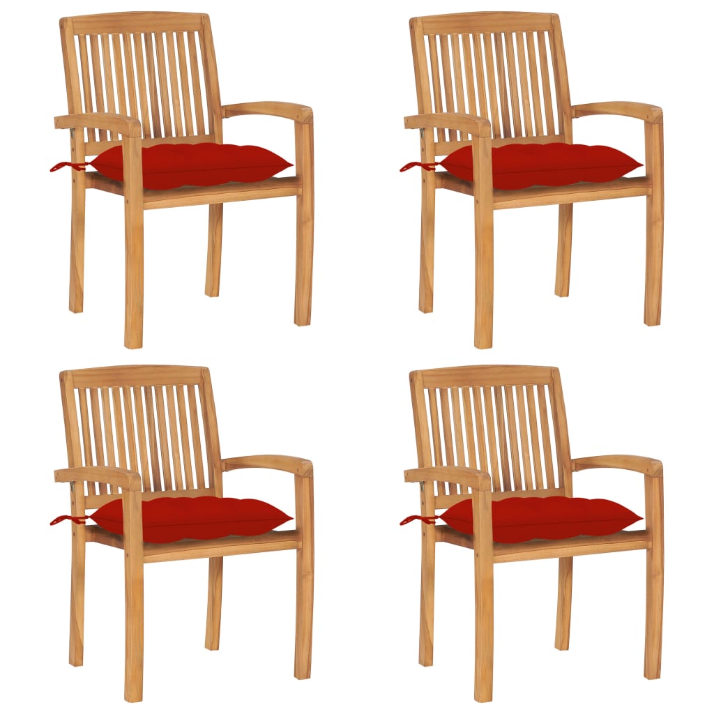 Stohovací Zahradní Židle S Poduškami 4 Ks Masivní Teak