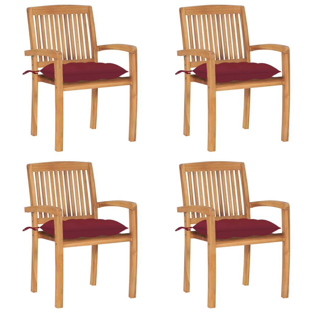 Stohovatelné Zahradní Židle S Poduškami 4 Ks Masivní Teak