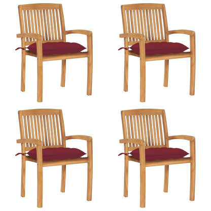 Stohovatelné Zahradní Židle S Poduškami 4 Ks Masivní Teak