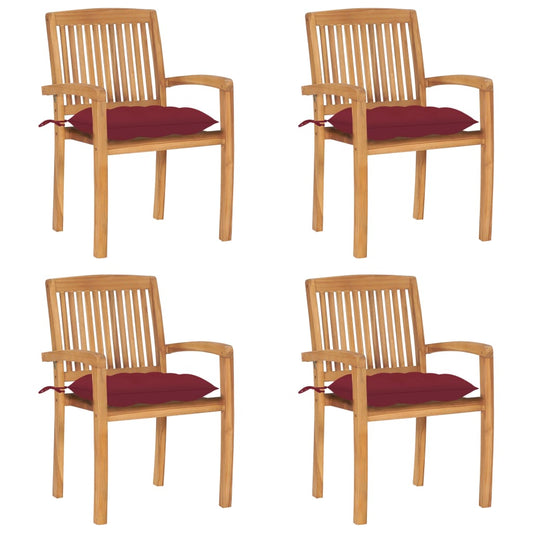 Stohovatelné Zahradní Židle S Poduškami 4 Ks Masivní Teak