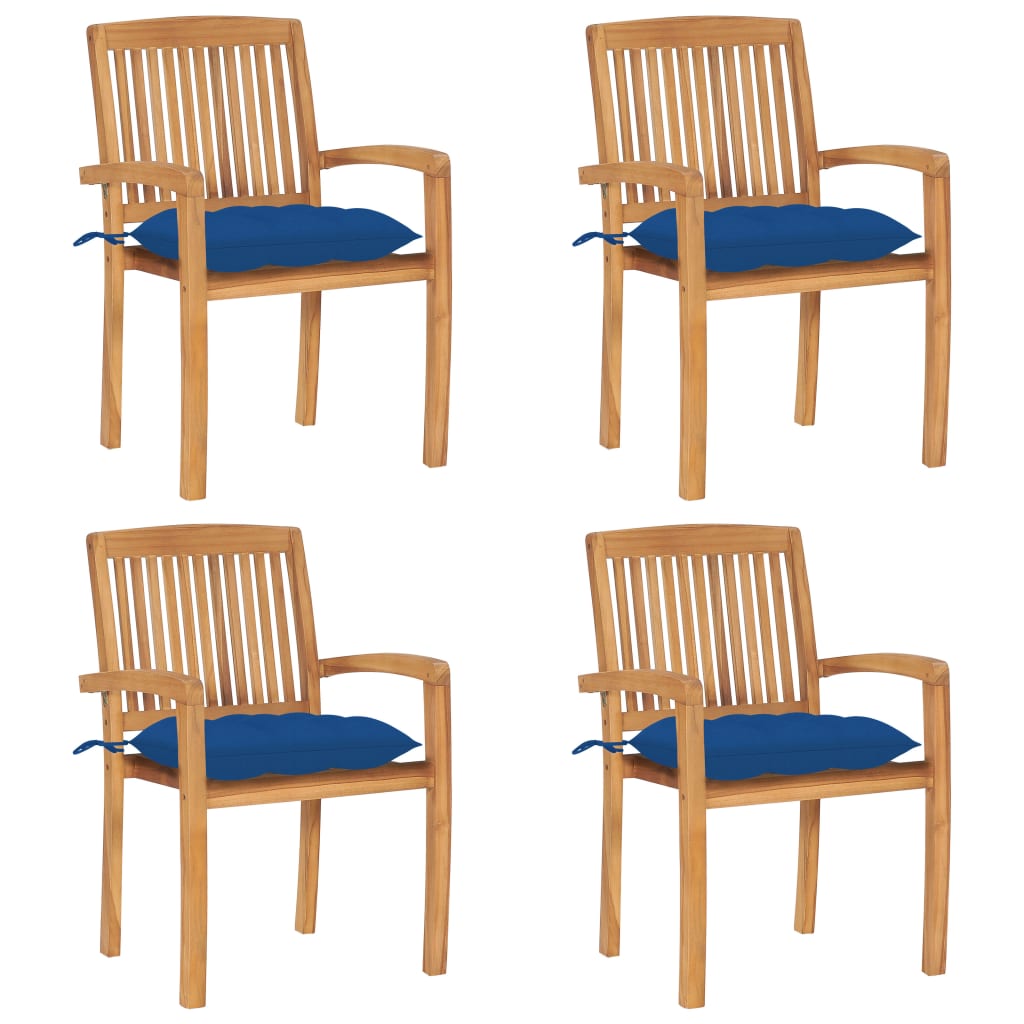 Stohovací Zahradní Židle S Poduškami 4 Ks Masivní Teak