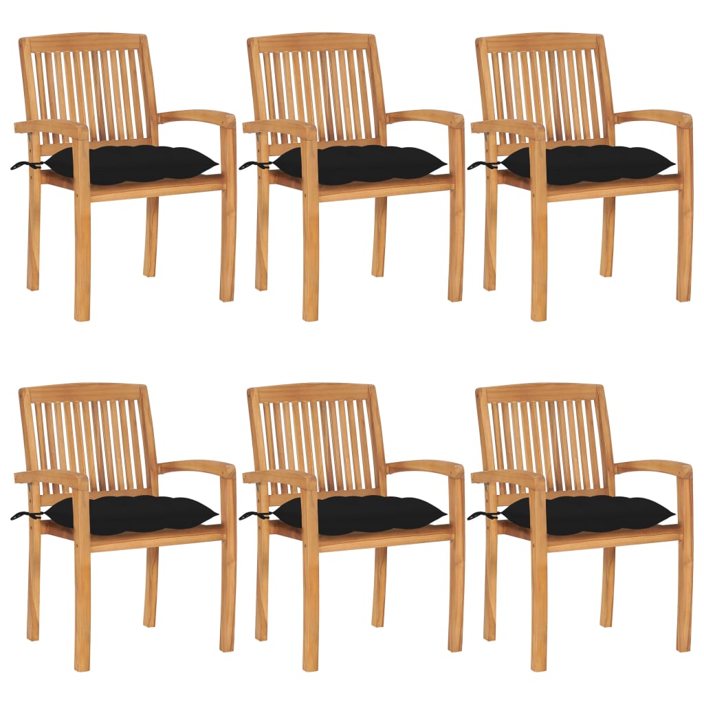Stohovatelné Zahradní Židle S Poduškami 6 Ks Masivní Teak