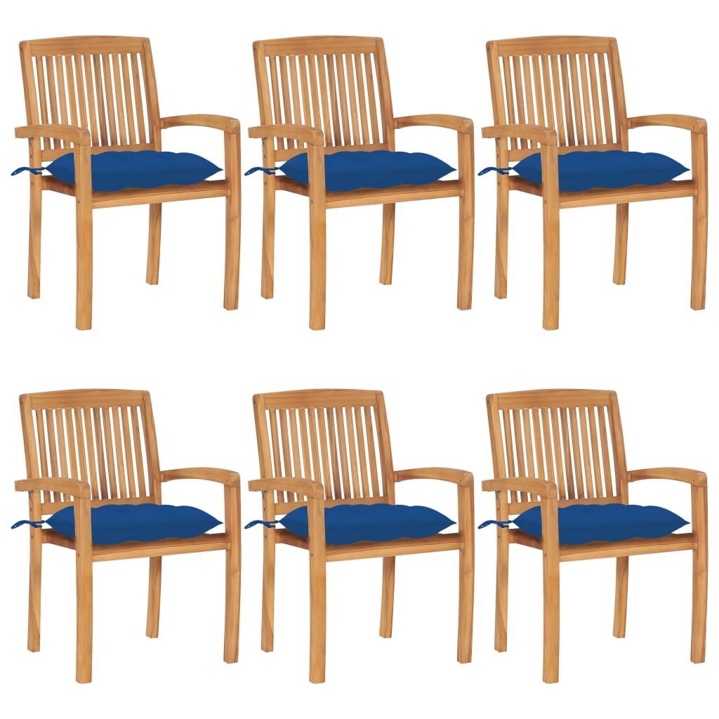 Stohovatelné Zahradní Židle S Poduškami 6 Ks Masivní Teak
