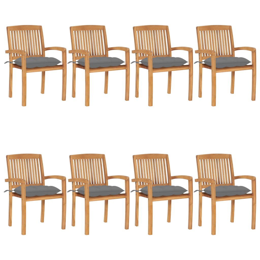 Stohovatelné Zahradní Židle S Poduškami 8 Ks Masivní Teak